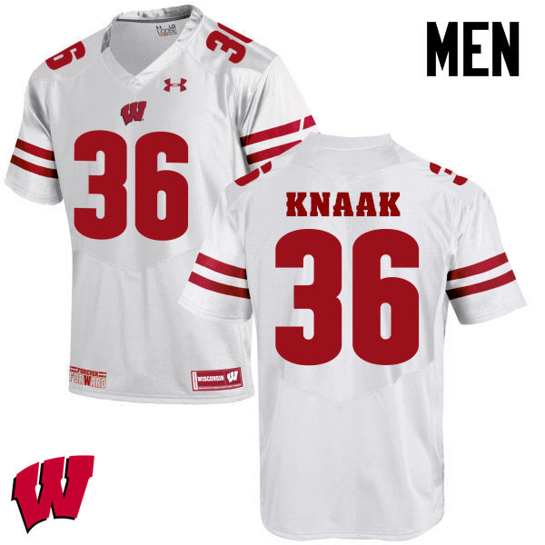 Wisconsin Badgers Men's #36 Kobe Knaak NCAA Under Armour Authentic White College Stitched Football Jersey GZ40Z18CS